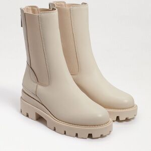NIB Sam Edelman Genia Chelsea Leather Boots In Ivory